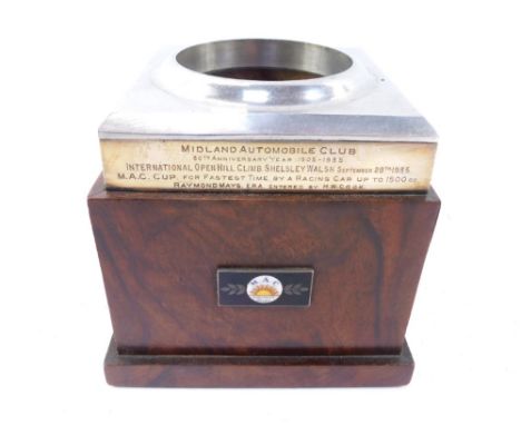A Midland Automobile Club presentation base for goblet, the stainless steel top with plaque stamped Midland Automobile Club 3