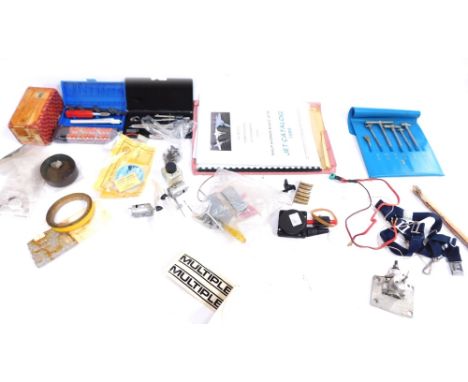 A group of automobile parts, Draper die sets, hobby knife set, battery packs, liquid poly, etc. (1 box) 
