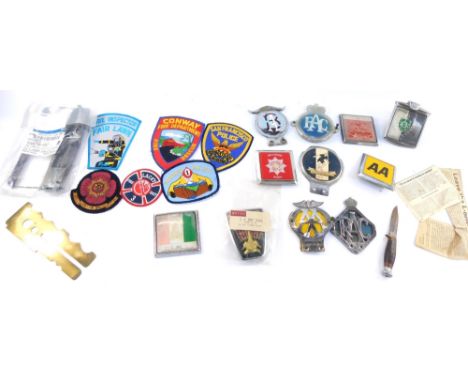 A group of motor racing badges, comprising San Francisco Police, Fire Inspection, Surrey Fire Brigade Drill Section, a Ford d