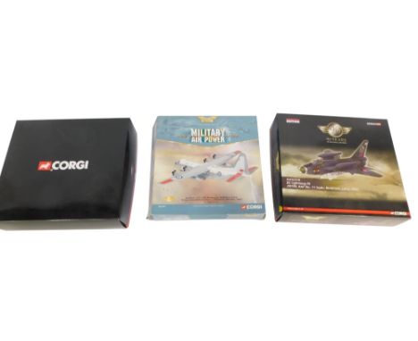 A Corgi 1:44 scale Military Airpower aeroplane, Lockhead C-1308, an Aviation Archives limited edition EE Lighting F6, etc., b