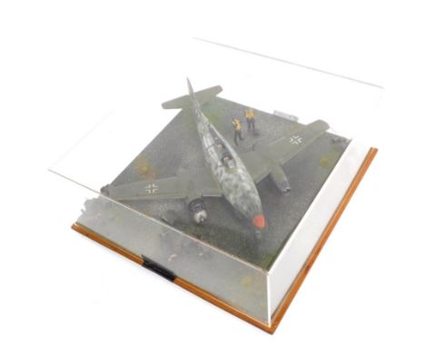 A cased diorama model of a Heinkel HEIII diorama, 1940 scene in 1:72 scale.  