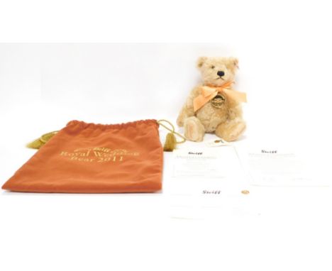 A Steiff William and Catherine The Royal Wedding teddy bear, 25cm high, blonde, with certificate in cloth bag.