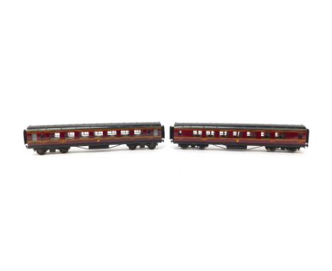 Two Exley OO gauge coaches, comprising LMS Side Co First Class, full bogie and LMS corridor full brake bogie (2)