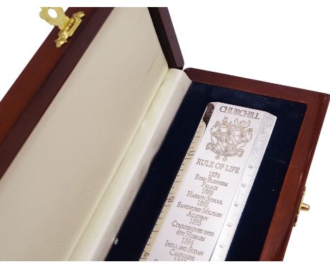 Modern silver 'Churchill Rule of Life' ruler, by Richard Jarvis of Pall Mall, engraved with the significant events and dates 