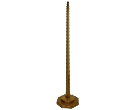 Yorkshire oak - standard lamp, tapered square stem with incised edge decoration, on stepped octagonal base with further incis