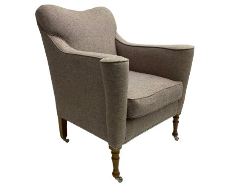 William Yeoward - traditionally shaped beech framed armchair, shaped back over shaped and rolled arms, upholstered in herring