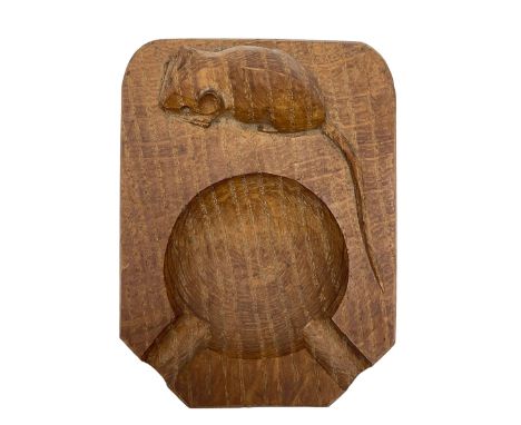 Mouseman - oak ashtray, canted rectangular form carved with mouse signature, by the workshop of Robert Thompson, KilburnDimen