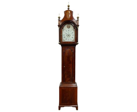 Denton & Fox of Hull - Early 19th century mahogany 8-day longcase clock c1802, pagoda pediment with an oval inlay and three b