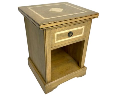 Barker & Stonehouse - 'Flagstone' mango wood bedside stand fitted with drawer and under tier, inset with stone geometric inla