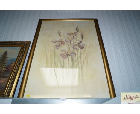 A framed print depicting flowers