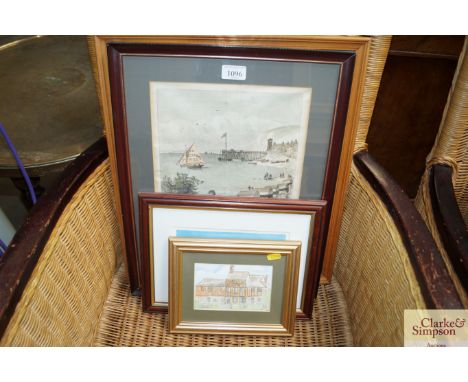A Beechams pills advertising print; a picture frame; David Green limited edition print and a small watercolour study