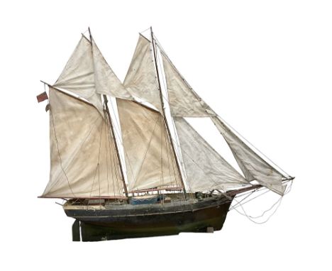 Late Victorian scratch built model of 18th century ship in full sail with the name Ann & Mary painted to the hull, upon a woo