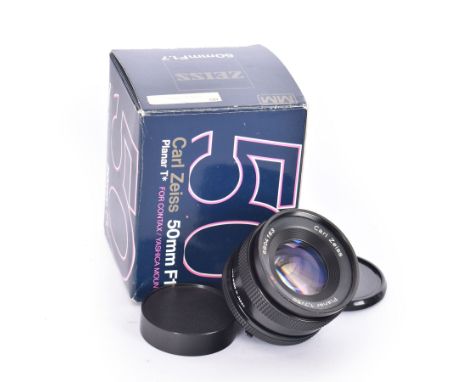 Carl Zeiss Planar 1.7/50 50mm T* lens, serial no. 6804163, for Contax/Yashica mount, boxed with warranty, instructions and tw