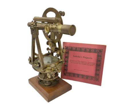 19th century brass transit theodolite by Troughton & Simms, the sighting telescope with rack and pinion focusing, above an in
