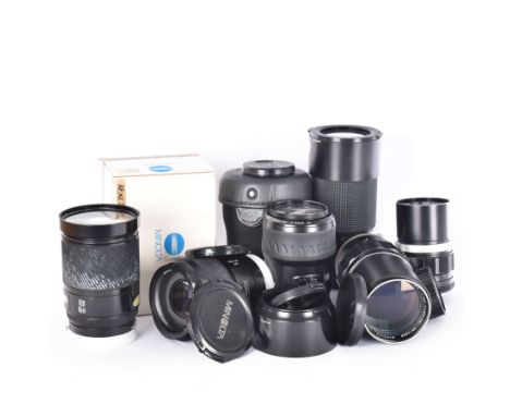 Six Minolta camera lenses, to include AF xi 35-200/4.5-5.6 serial no. 21148974, boxed, AF Zoom Xi 100-300mm 1:4.5(32)-5.6 len