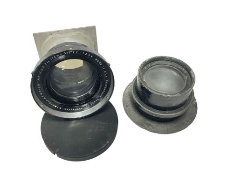 Eastman Kodak Aero-Eketar f:2.5 7In 178mm 5x5 lens, serial no EE17259, together with a WWII Air Ministry aerial camera lens, 
