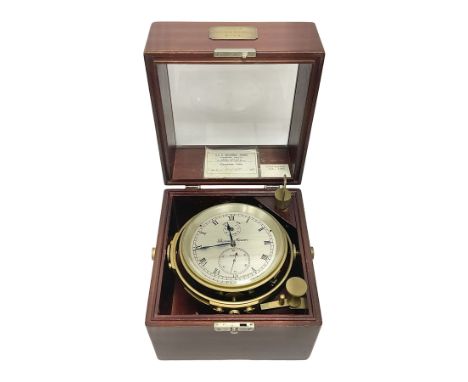Two-day marine chronometer, with silvered dial inscribed Thomas Mercer Ltd, St Albans, contained within a brass gimbal-mounte