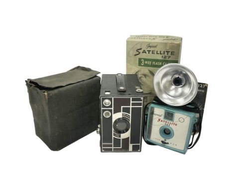 Eastman Kodak Beau Brownie Doublet Lens camera, in brown colourway, in canvas cary case, together with a Imperial Satellite 1