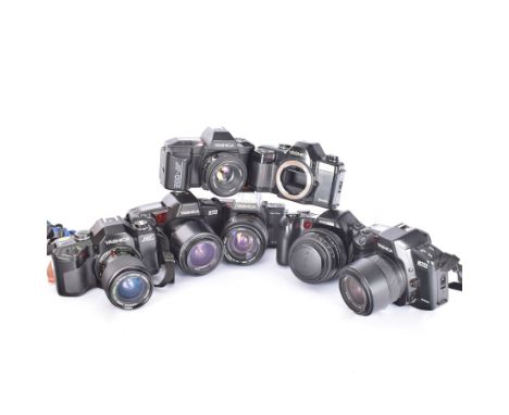 Seven Yashica SLR cameras, comprising two 270 Auto Focus camera bodies serial nos. 016343 & 014624, a 300 Auto Focus serial n