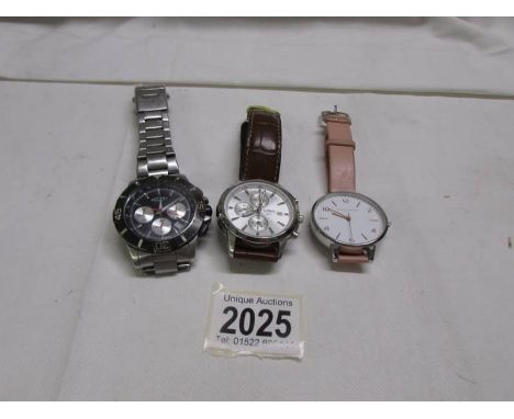 A Lorus chronograph wrist watch, A Rotary wrist watch and one other wrist watch.All have flat batteries so not currently work