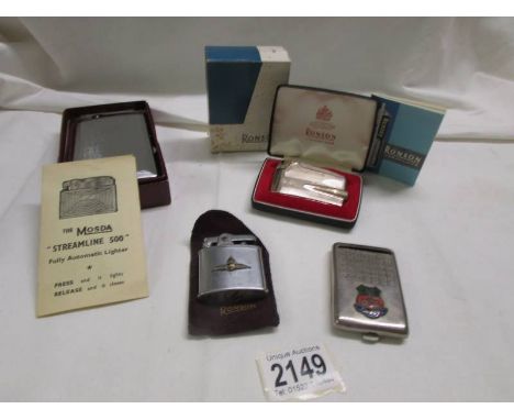 Two Ronson lighters, the Mosda 'Streamline 500' lighter and a calendar match case. 
