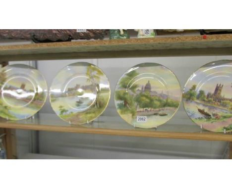 4 hand painted Royal Worcester plates&nbsp; - Worcester Cathedral, St. Paul's from the river signed S Powell, Windsor Castle 