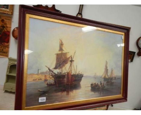 A mahogany framed seascape painting. COLLECT ONLY. 