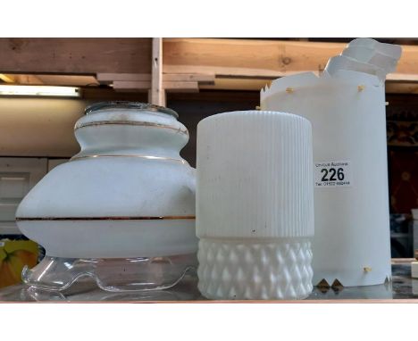 3 glass light shades &amp; a retro plastic shade (part assembled) 