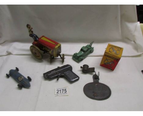 A tin plate Mettoy tractor, a Dinky Talbot Lago, a boxed Gyroscope etc., 