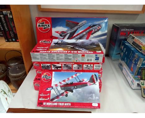 6 boxed Airfix 1:48 model kits including North American P51D Mustang, Supermarine spitfire MK V6 COLLECT ONLY 