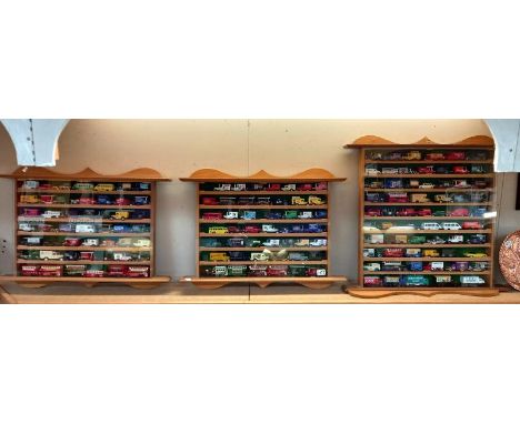 3 wall display cases with die cast model vehicles (includes empty boxes for vehicles) 