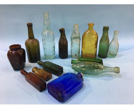 Fourteen glass advertising bottles to include; Ross and Co. Celebrated bottles, Ind Coope and Co. Ltd, Burton on Trent, Ally 