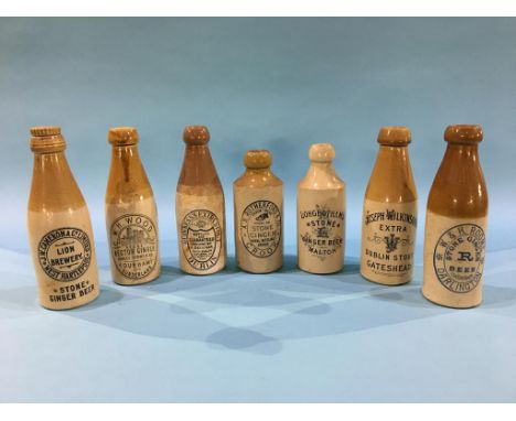 Seven stoneware advertising bottles; Longbothams, Malton, Rutherford and Co. Crook, W. and H. Roome, Darlington, Joseph Wilki