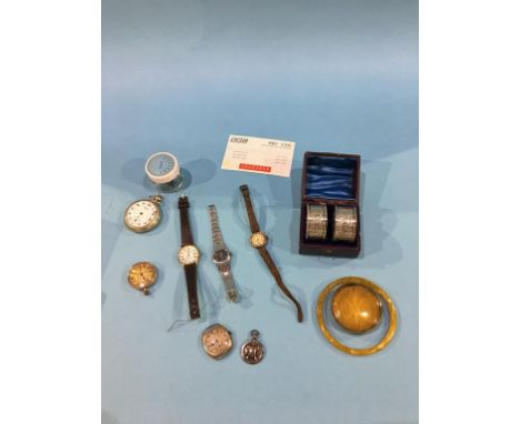 Pair of boxed silver napkin rings, silver medal, bangle etc.
