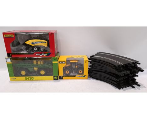 Britians &amp; Scalextric, a boxed and unboxed group of Vehicles and Slot Car Track. Includes JCB Fastrac 4220 Tractor 43124A