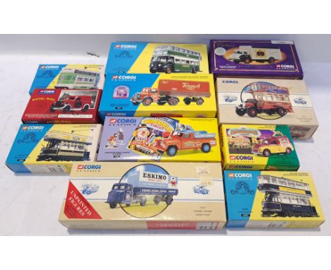 Corgi Classic, a boxed group of scale "Commercial" Vehicles. Includes "Cadbury's Chocolates" Thames Trader Box Van 30310 with