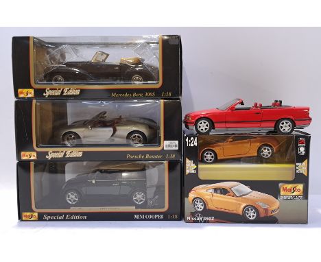 Maisto, a boxed and unboxed group of 1:18 &amp; 1:24 Scale Model "Commercial" Cars. Includes Assembly Line "Nissan 350Z" Mode