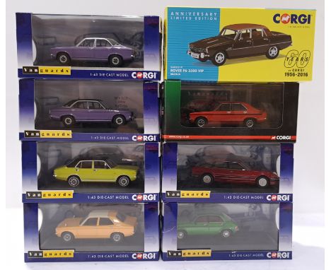 Corgi, a boxed group of 1:43 Scale "Vanguard" Models. Includes Hillman Avenger 1500 GLS VA10408 with others. Although uncheck