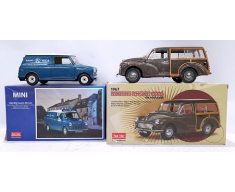 Sun Star, a boxed pair of 1:!2 Scale Model Vehicle Replicas. Includes 1967 Morris Minor 1000 Traveler Item No. 4794 &amp; 196