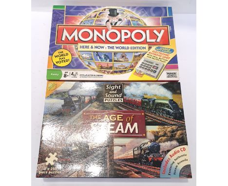 Monopoly Here & Now: The World Edition & The Age of Steam Music CD & Jigsaw Puzzle. Although unchecked for completeness condi
