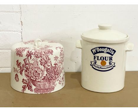 A vintage pottery food cover and a McDougalls flour pot. 24cm 