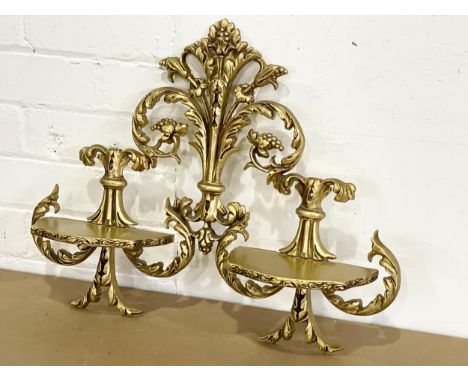 A vintage ornate brass wall hanging shelves. Peerart. 51x41cm 