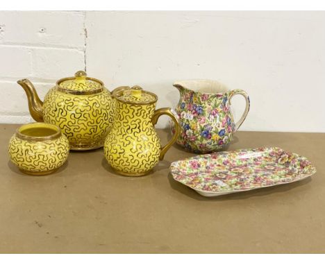 A collection of pottery. A Royal Winton ‘Sweet Pea’ jug 16x13cm, a James Kent ‘Du Barry’ dish. 4 pieces Sudlows tea ware . 