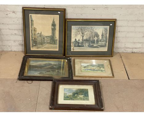 19th century and vintage prints. Including 2 signed prints by Jim Dunlop of Belfast Northern Ireland scenes 