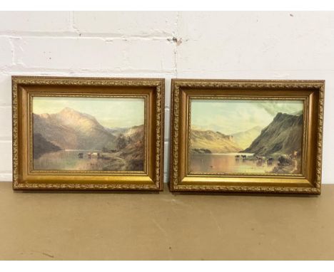 A pair of vintage gilt framed oleographs. 32x24cm 