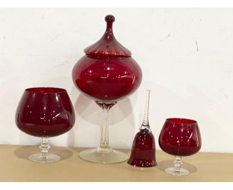 4 pieces of Ruby Glass. Largest 37cm 