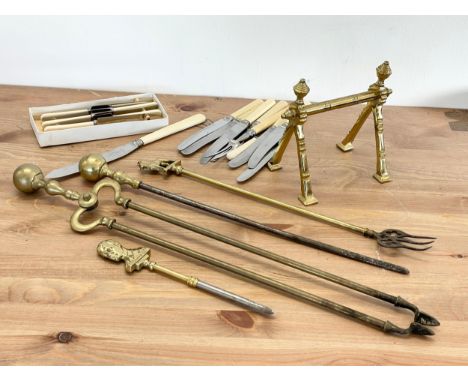 A sundry lot. Including brass fire tools and cutlery. 