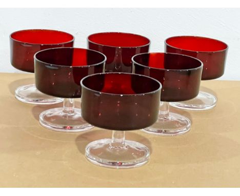 A set of 6 French Ruby Glass dessert/cocktail glasses by Luminarc. 