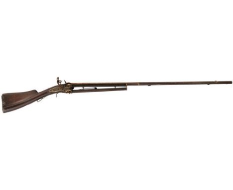 AN IMPORTANT SILVER MOUNTED 20-BORE FLINTLOCK REPEATING GUN AND BAYONET FROM THE PERSONAL ARMOURY OF TIPU SULTAN, DATED AH 12