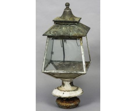 A 19th century copper lantern top
Of glazed architectural form, with verdigris patination.  102 cm high. CONDITION REPORTS: D